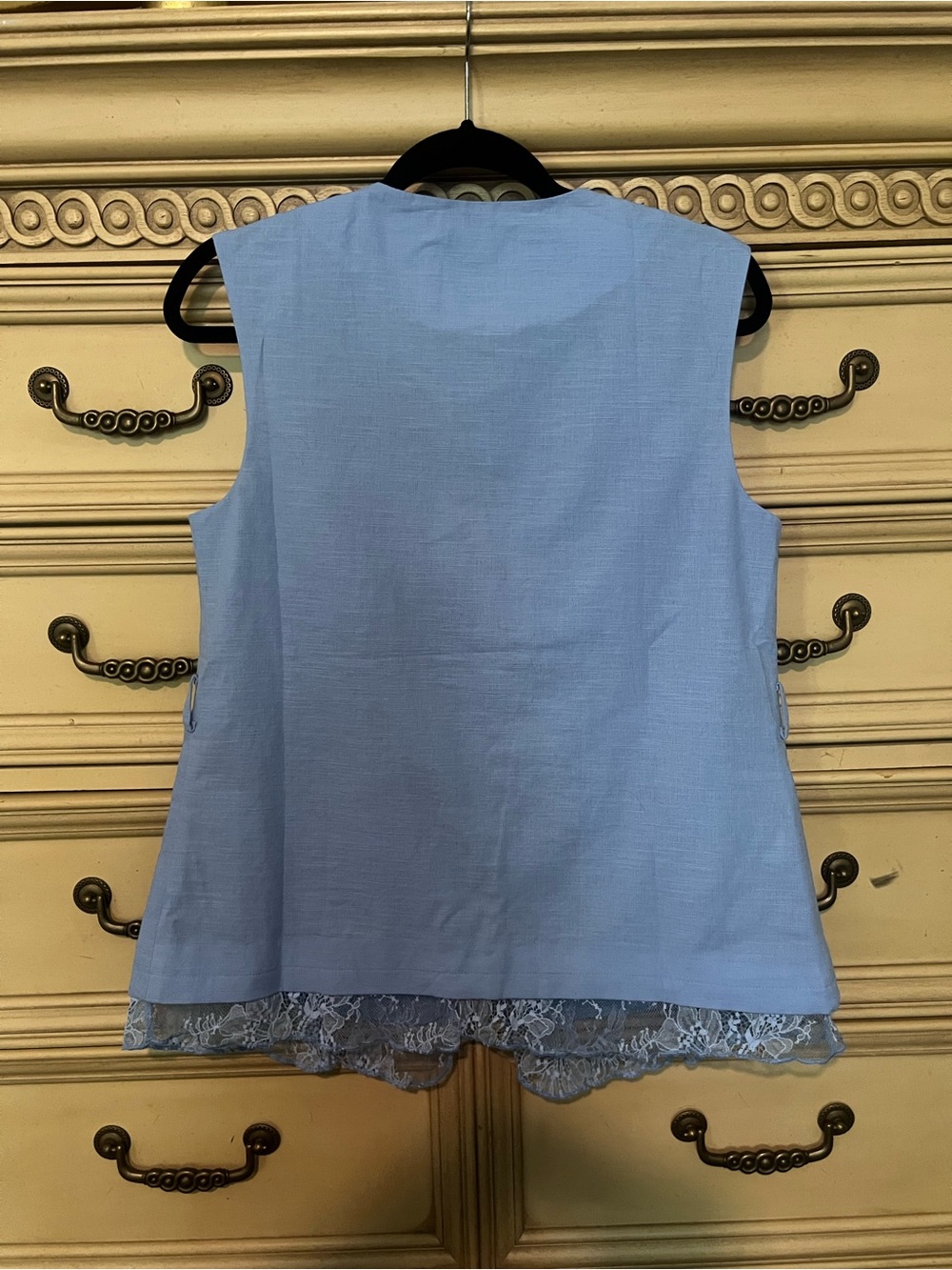 Commense Cotton Linen Blue Lace Belted Vest & Shorts Set M - Picture 7 of 17